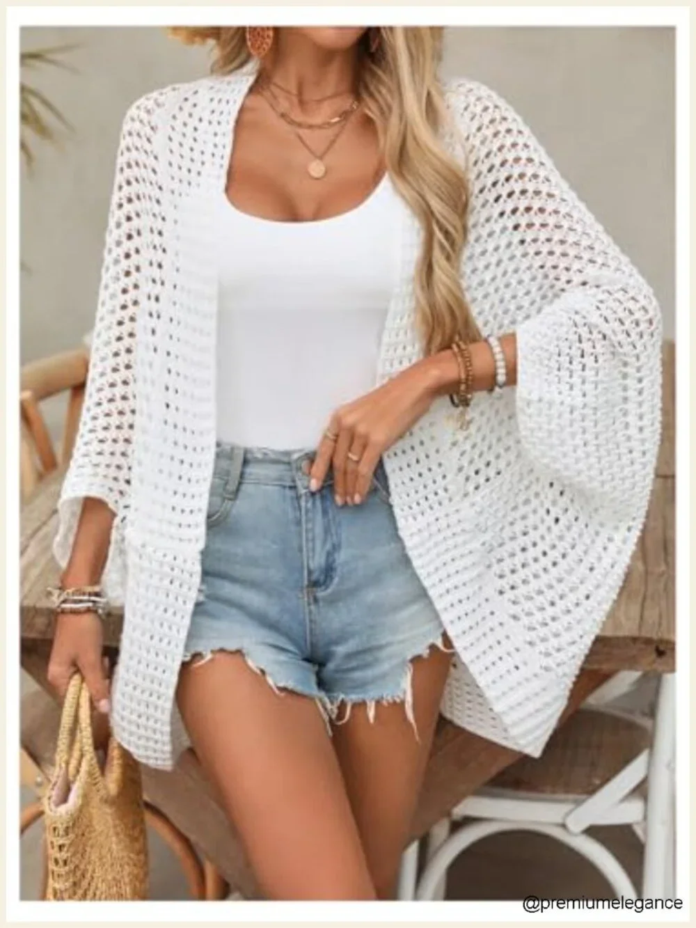 Crochet Open Front Bat Wing Knit Beach Cover Up Cardigan